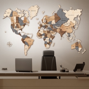 Mappa dal mondo 3d da parete 80x123 cm in legno componibile